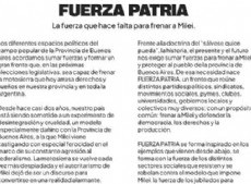 Fuerza Patria lanzó su primer documento: “Hay que frenar a Milei”