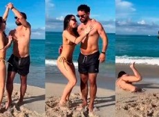 Cachete Sierra y Fio Giménez: baile sensual en la playa con tremendo final