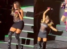 Catherine Fulop sufrió una dura caída durante su aparición en el show de Erreway