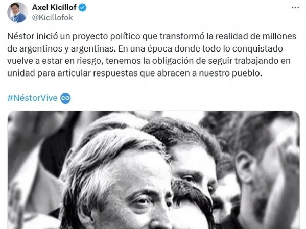 Axel Kicillof recordó a Néstor Kirchner y mandó un mensaje al peronismo: "Tenemos la obligación de seguir trabajando en unidad"