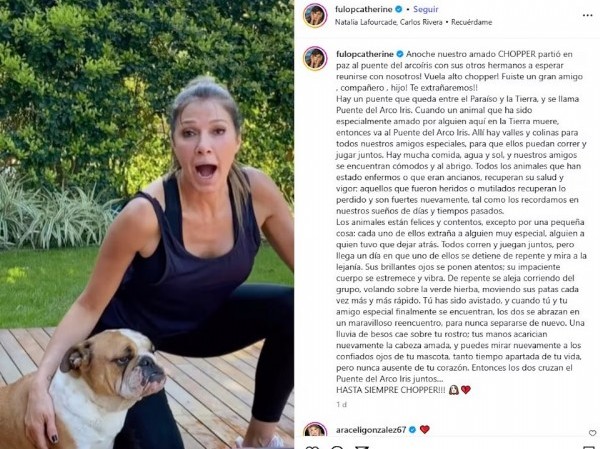 La angustia de Catherine Fulop tras la muerte de su perro Chopper