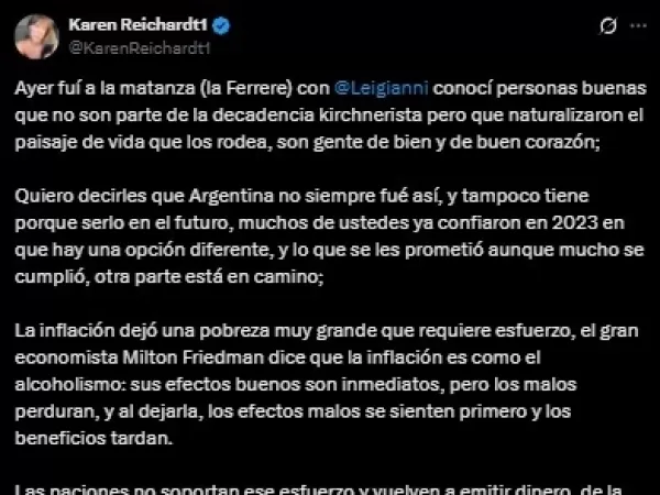 Karen Reichardt fue a "la Ferrere" a hacer campaña pero se olvidó del diccionario