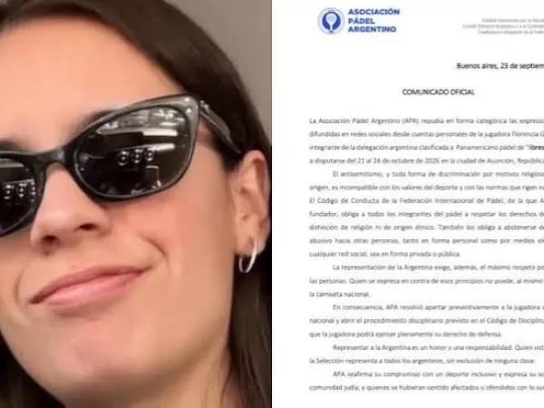El duro comunicado con el que la Asociaci&oacute;n de P&aacute;del Argentino apart&oacute; a la jugadora que public&oacute; un mensaje antisemita