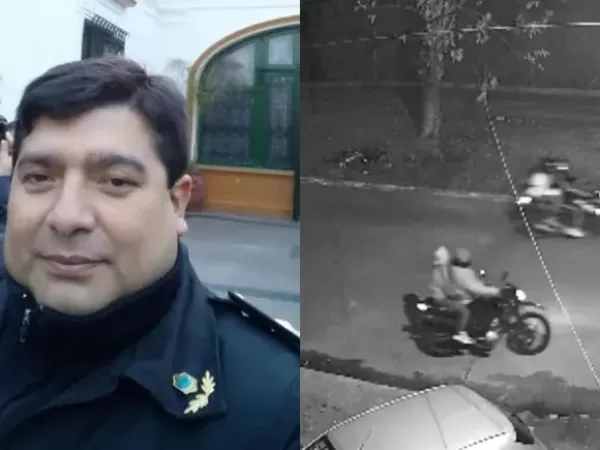 El momento en el que los delincuentes llegan en moto, le disparan al comisario y escapan