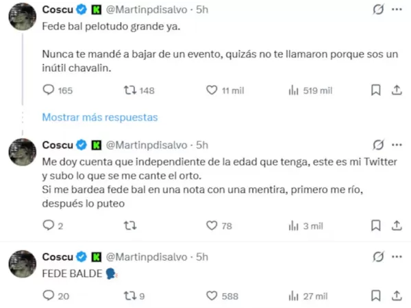 El fuerte e inesperado cruce entre Fede Bal y Coscu