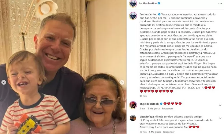 El posteo de Alejandro Fantino por la muerte de su mam&aacute;: &ldquo;Gracias por cuidarme&rdquo;