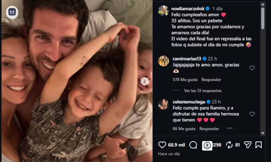 El emotivo posteo de Noelia Marzol por el cumplea&ntilde;os de su marido Ramiro Arias