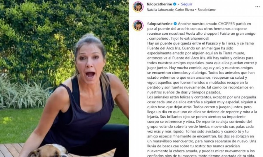 Catherine Fulop compartió su tristeza por la muerte de su perro Chopper.