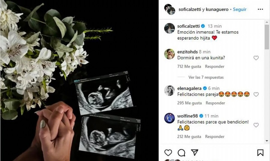 El futbolista y su novia publicaron un posteo compartido en redes en el que muestran la ecografía y dan detalles de su dulce espera.