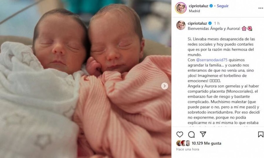 La actriz mostró a las pequeñas Ángela y Aurora, fruto de su relación con David Serrano.