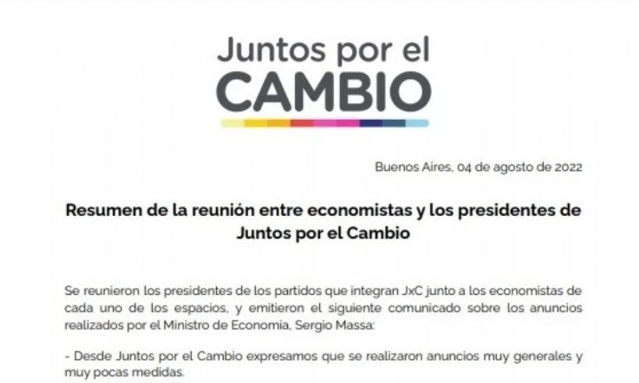La oposición publicó un comunicado con seis definiciones sobre los anuncios del ministerio de Economía.