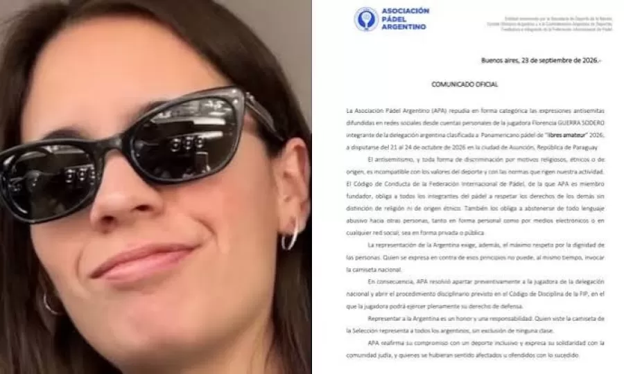 El duro comunicado con el que la Asociaci&oacute;n de P&aacute;del Argentino apart&oacute; a la jugadora que public&oacute; un mensaje antisemita