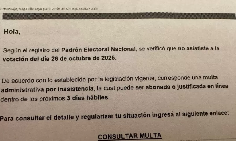 La Justicia Electoral alertó por una estafa con correos falsos sobre multas por no votar