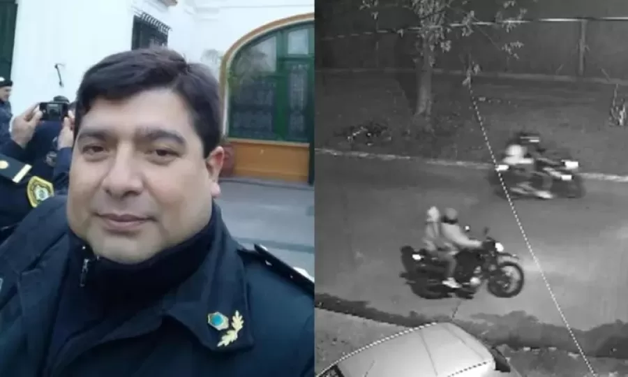 El momento en el que los delincuentes llegan en moto, le disparan al comisario y escapan